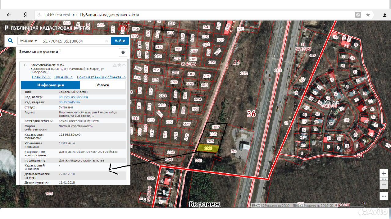 Егрн публичная кадастровая карта воронежской области