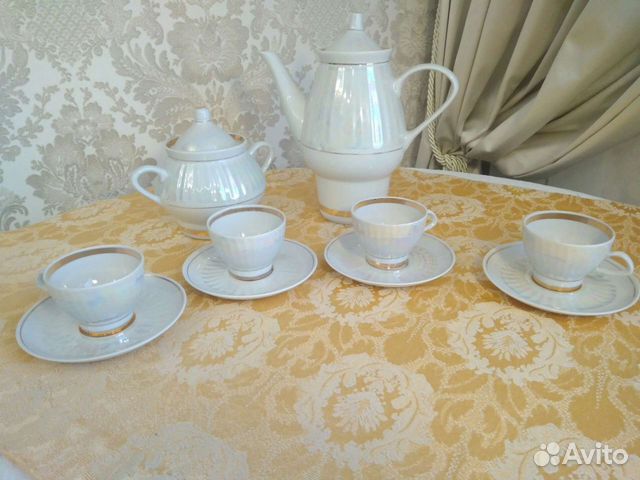 Винтаж Кофейный фарфоровый сервиз СССР перламутр