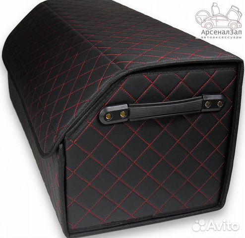 Кофр в багажник из экокожи черный красная строчка