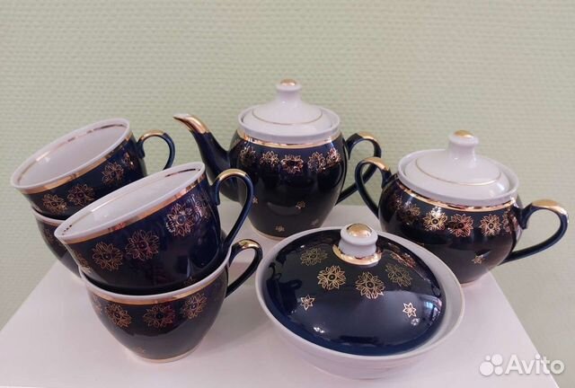 Чайный сервиз синий кобальт СССР