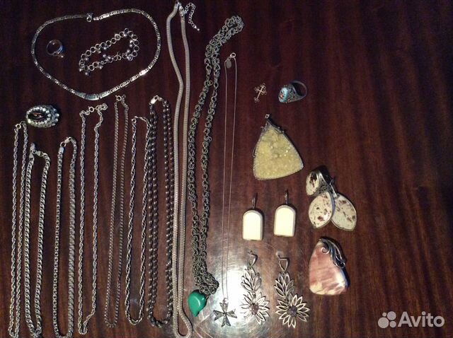 Серебряные цепи, колье, серьги, кольца, подвески