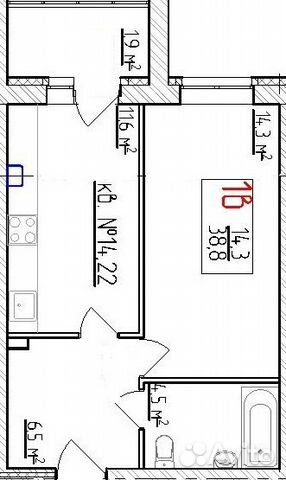 1-к квартира, 38.8 м², 2/3 эт.