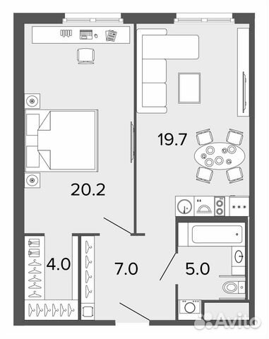 1-к квартира, 55.9 м², 9/13 эт.