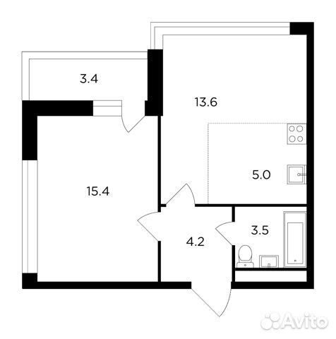 2-к квартира, 43.5 м², 7/17 эт. 2-к квартира, 43.5 м², 7/17 эт.