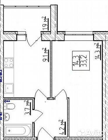 1-к квартира, 35.1 м², 2/3 эт.