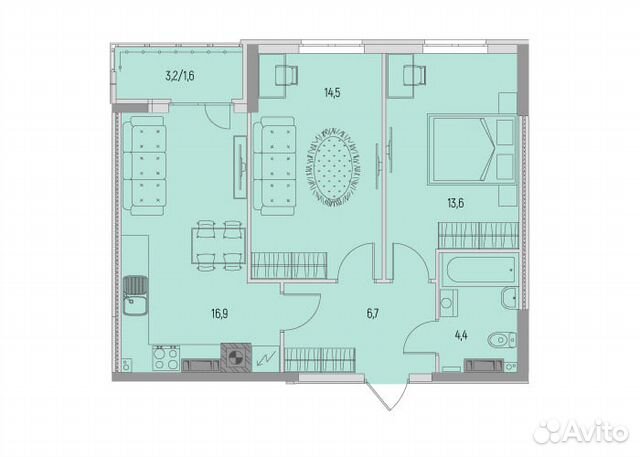 2-к квартира, 57.7 м², 2/6 эт. 2-к квартира, 57.7 м², 2/6 эт.