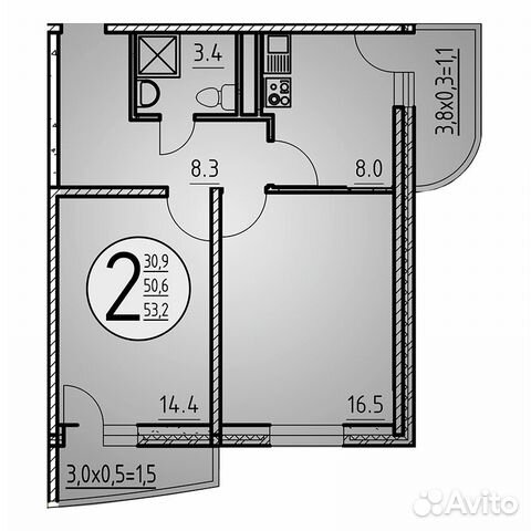 2-к квартира, 53.2 м², 17/25 эт. 2-к квартира, 53.2 м², 17/25 эт.