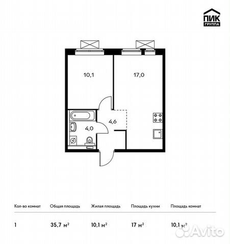 1-к квартира, 35.7 м², 15/15 эт. 1-к квартира, 35.7 м², 15/15 эт.