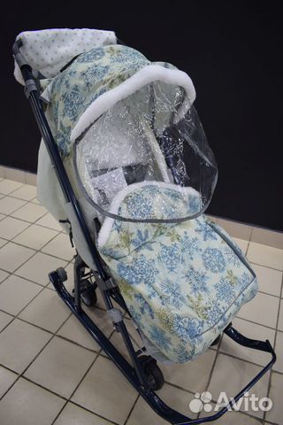 Санки-коляска, принт: зимний, цвет: фисташковый Санки-коляска, принт: зимний, цвет: фисташковый