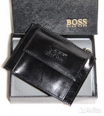 Кожаный кошелечек - визитница H Boss черный new