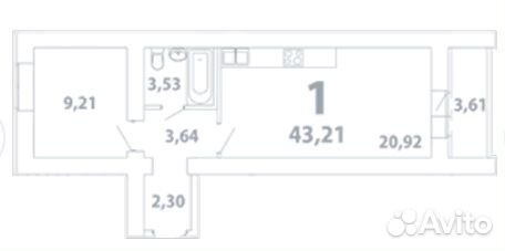 1-к квартира, 43.2 м², 2/10 эт. 1-к квартира, 43.2 м², 2/10 эт.