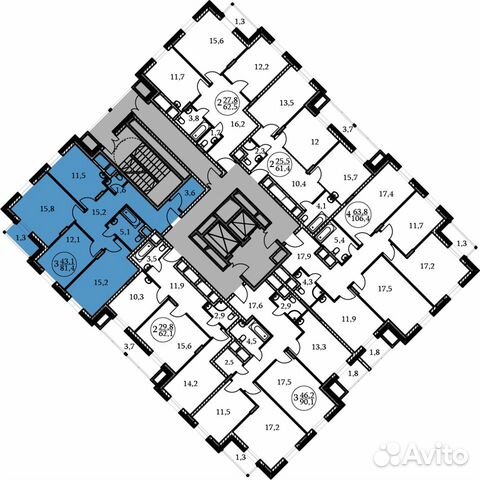3-к квартира, 81.4 м², 2/17 эт. 3-к квартира, 81.4 м², 2/17 эт.