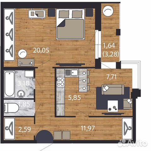 2-к квартира, 54.8 м², 6/14 эт. 2-к квартира, 54.8 м², 6/14 эт.