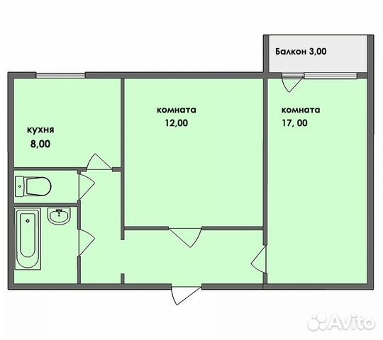 2-к квартира, 50 м², 1/9 эт.