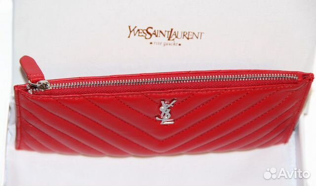 Кожаный женский кошелек на молнии YSL RED new