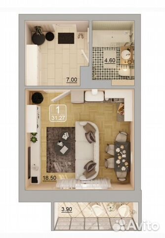Студия, 31.3 м², 15/19 эт. Студия, 31.3 м², 15/19 эт.
