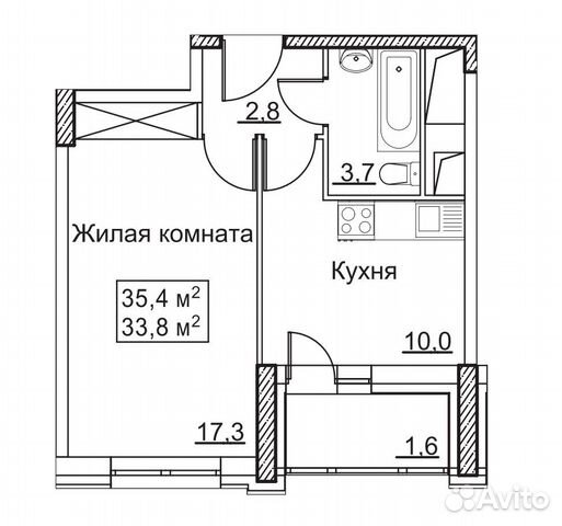 1-к квартира, 35.4 м², 19/22 эт. 1-к квартира, 35.4 м², 19/22 эт.