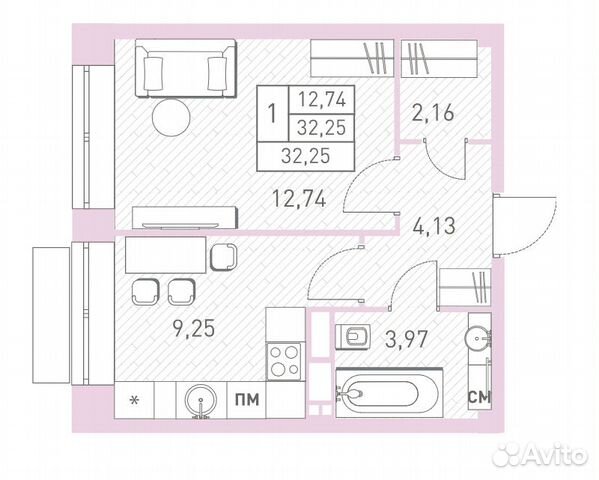 1-к квартира, 33.7 м², 3/17 эт.
