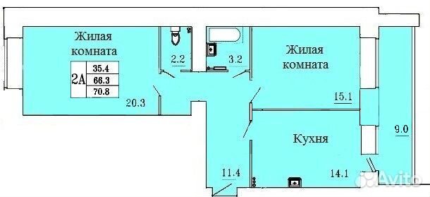 2-к квартира, 70.8 м², 9/16 эт.