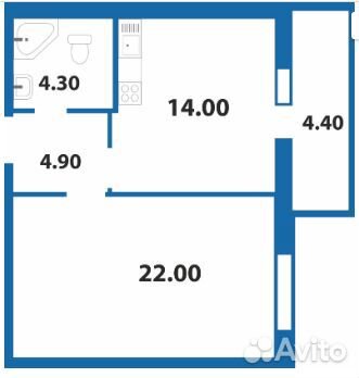 1-к квартира, 46.3 м², 7/12 эт.