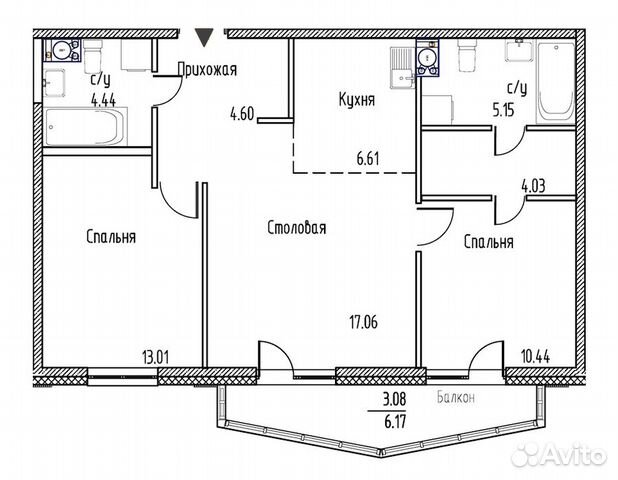 2-к квартира, 65.3 м², 18/19 эт.