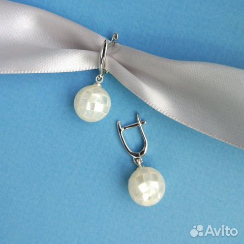 Серьги перламутр белый круглый Серьги перламутр белый круглый