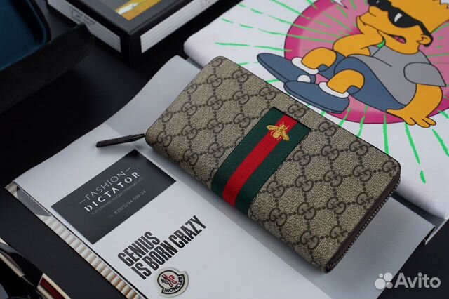 Кошелек на молнии портмоне бумажник клатч Gucci GG