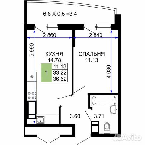 1-к квартира, 36.6 м², 24/24 эт.