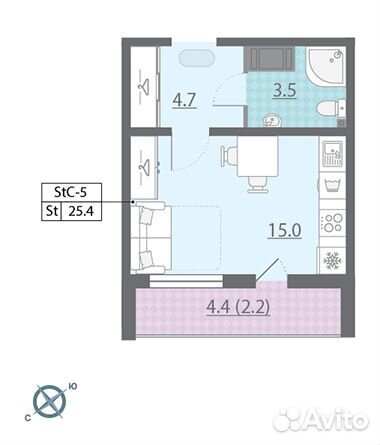 1-к квартира, 25.4 м², 18/25 эт.