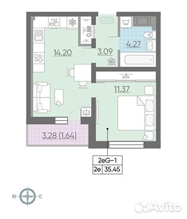 1-к квартира, 35.5 м², 10/25 эт.