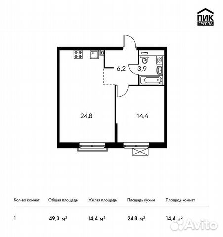 1-к квартира, 49.3 м², 13/13 эт. 1-к квартира, 49.3 м², 13/13 эт.