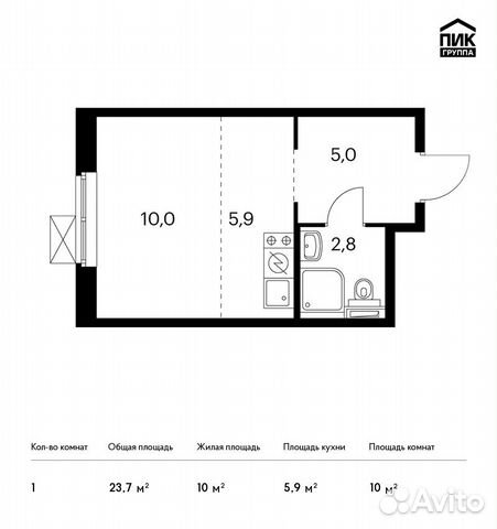 Студия, 23.7 м², 4/14 эт.