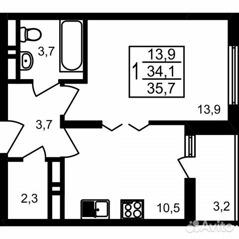 1-к квартира, 35.7 м², 1/17 эт. 1-к квартира, 35.7 м², 1/17 эт.