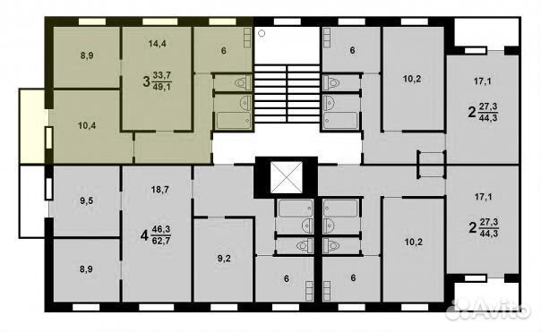 3-к квартира, 54 м², 3/9 эт.