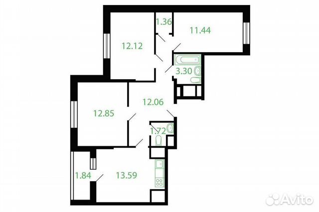 3-к квартира, 70.3 м², 5/23 эт. 3-к квартира, 70.3 м², 5/23 эт.