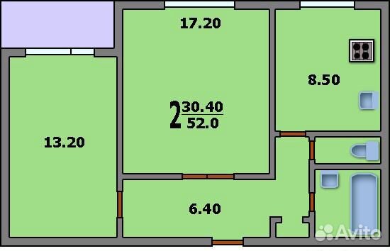 2-к квартира, 52 м², 7/10 эт. 2-к квартира, 52 м², 7/10 эт.