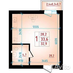 1-к квартира, 33.6 м², 3/5 эт.