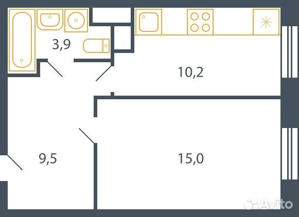 1-к квартира, 38.9 м², 1/9 эт.