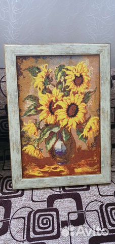 Картина Вышивка Крестиком Подсолнухи в вазе, цветы