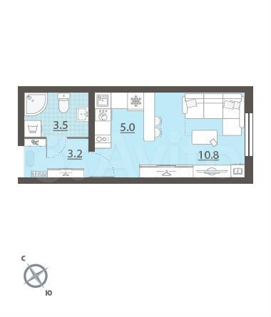 Квартира-студия, 22,5 м², 1/25 эт.
