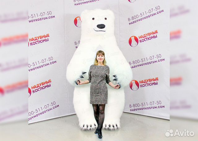 Ростовая кукла Белый медведь-костюм надувной 2,5м