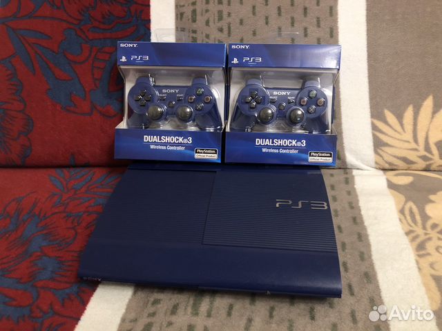 Синяя PS3 SuperSlim 500Gb + 135 игр и 2 джойстика