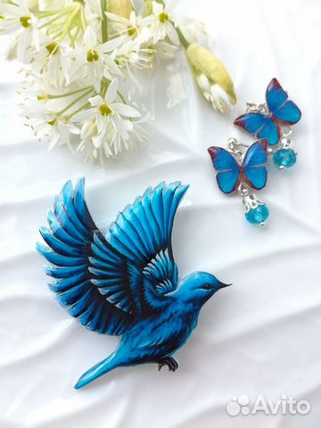 Птички-броши полимерная глина руч.работа