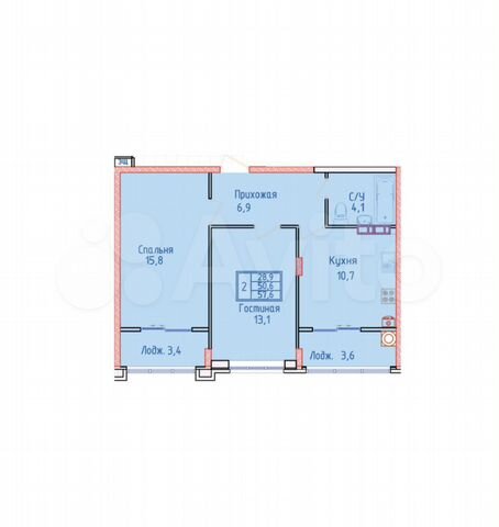 2-к. квартира, 57,6 м², 3/8 эт.