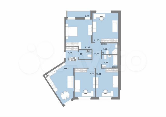 4-к. квартира, 127,5 м², 6/12 эт.