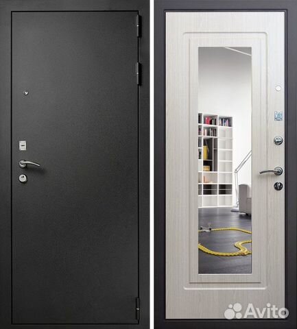 Дверь металлическая Престиж зеркало беленый дуб