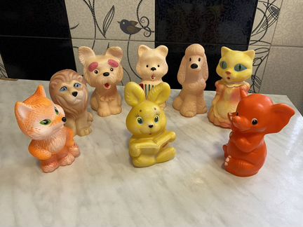Игрушки резиновые СССР медведь лиса лев заяц слон