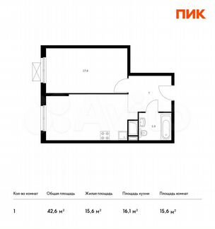 1-к квартира, 42.6 м², 14/24 эт.
