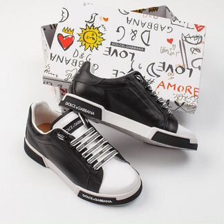 Черные кожаные кроссовки Дольче Габанна