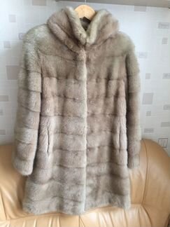 Шуба норковая с капюшоном 44-46 песочного цвета